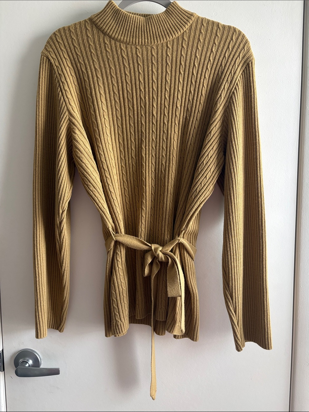 Tie-Waist Cable Knit Preppy Business Casual Mock Neck Sweater SZ XL